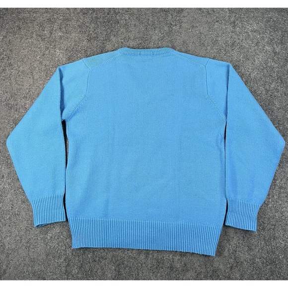 Vintage 70s Lacoste Sweater Mens Medium Blue Purple Geometric Print V Neck Gator - Picture 2 of 8